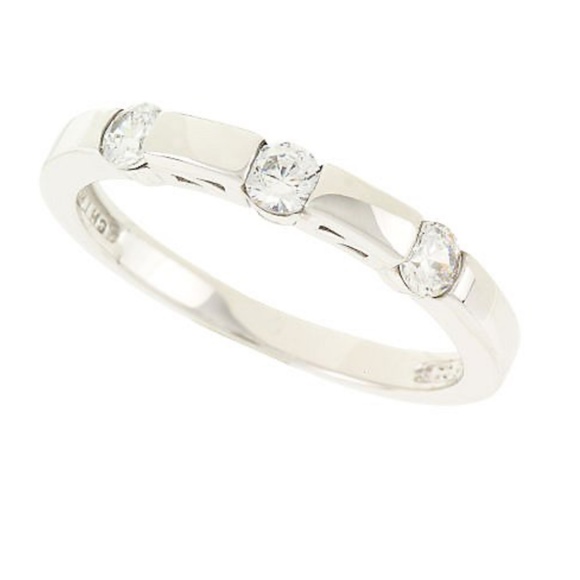 QVC Epiphany Platinum Clad Diamonique 3 Stone Ring  0304 - Picture 1 of 4